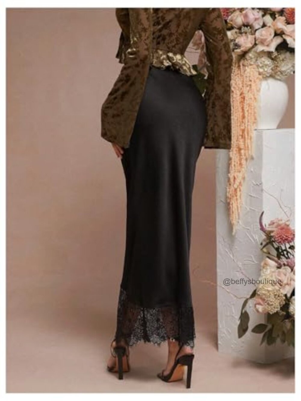 Satin Lace Maxi Skirt High Waist Fishtail Long Skirts - Picture 3 of 5